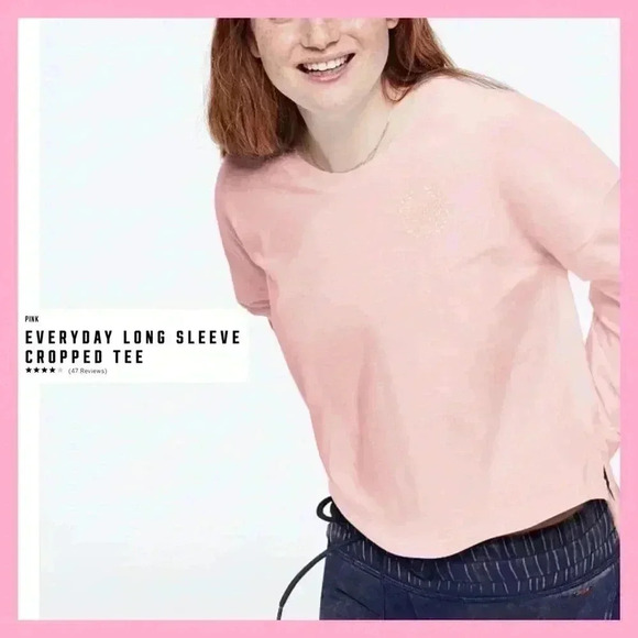 🆕PINK EVERYDAY LONG SLEEVE PINK LOGO CROPPED TEE L🆕 - Picture 1 of 4